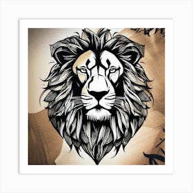 Lion Head Tattoo 1 Art Print