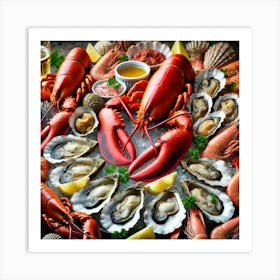 A Close Up Of A Fresh Seafood Platter, Featuring O Art Print