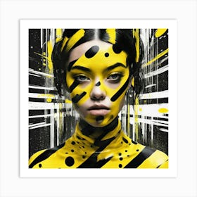 Edgy Black & Yellow Female Portrait Art Print