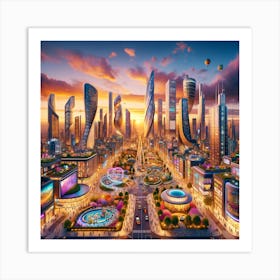 Joyous Horizons: Dusk in the City of Light Art Print