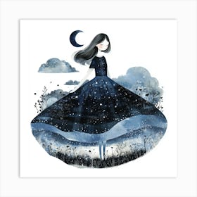 Girl In The Blue Dress Art Print