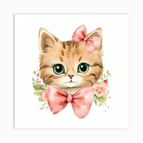 Cute Kitten With Bow Art Print