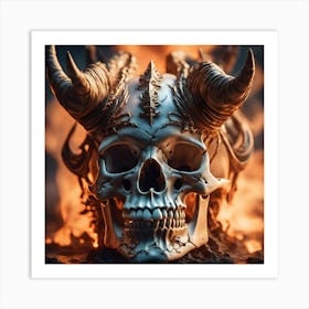 Demon Skull With Horns Art Print