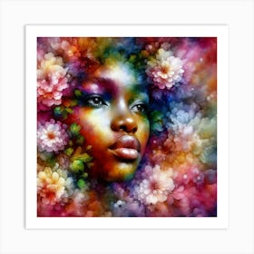 Abstract Portrait Of A Woman With Flowers Art Print