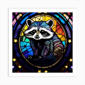 Raccoon, stained glass, rainbow colors Art Print