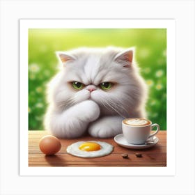 Cat With Egg And Coffee Art Print