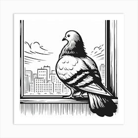 Line Art pigeon Art Print