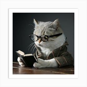 Cat Reading Book Art Print