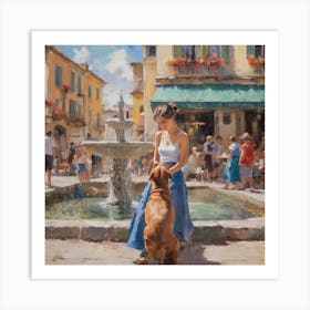 Girl And Her Dog 1 Art Print