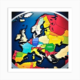 A Digitally Rendered Image Featuring A Circle Encompassing The Continent Of Europe With Each Europe (2) Art Print