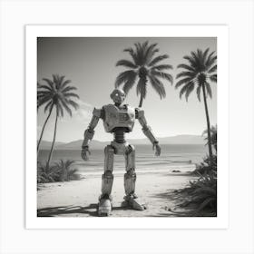 Robot On The Beach Art Print