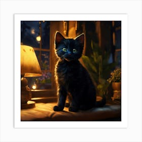 Black Cat In A Window Art Print