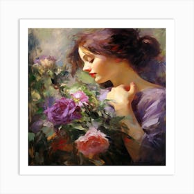 Girl With Roses Art Print