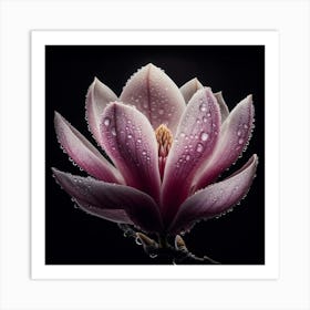 White Pink Magnolia Flower With Dew Drops 1 Art Print