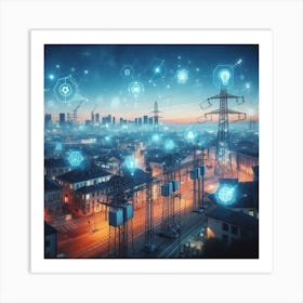 Futuristic City At Night Art Print