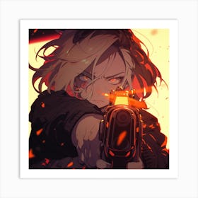 Anime Girl Holding A Gun 2 Art Print