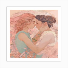 Two Girls Kissing Art Print