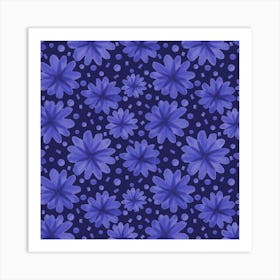 Floral Botanicals Navy On Blue 1 Art Print