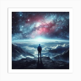 Man Standing On Top Of A Mountain Art Print