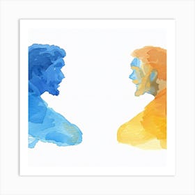 Watercolor Portrait Of Two Men Art Print