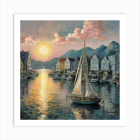 Sailboats At Sunset Art Print