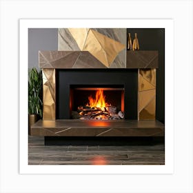 Firefly Modern Geometric Fireplace With Brass Accents 1622 (2) Art Print