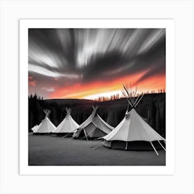 Teepees At Sunset 4 Art Print