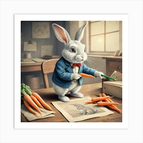 Rabbit Drawing Carrots Art Print