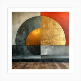 'Solar Crescendo', a striking piece that captures the intensity and warmth of the sun as it reaches the zenith of its daily arc. The artwork is a study in contrasts, with a fiery semicircle meeting its cool, shadowed counterpart, set against a backdrop that blends rustic charm with urban austerity.  Solar Art, Rustic Modern, Warm Contrasts.  #SolarCrescendo, #ContrastArt, #UrbanRustic.  'Solar Crescendo' offers a powerful visual statement, ideal for those who seek to bring the essence of a sunset inside. It blends the raw with the refined and the vibrant with the subdued, making it a versatile piece for both contemporary and traditional spaces looking for a touch of drama and sophistication. Art Print