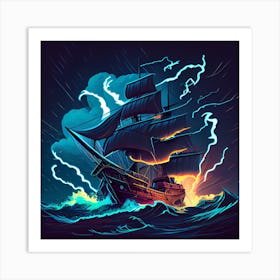 Pirate Ship In Stormy Sea 1 Art Print