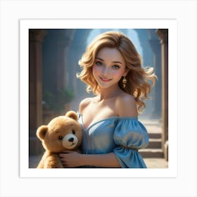 Beautiful Girl With Teddy Bear Art Print