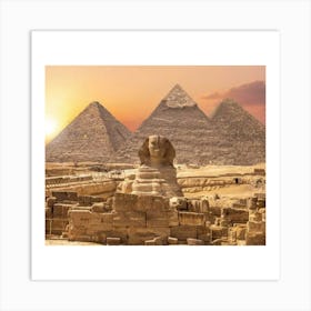 Giza Pyramids At Sunset Art Print