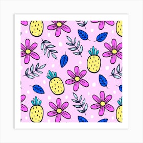 Flowers Petals Pineapples Fruit Art Print