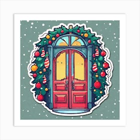 Christmas Decoration On Home Door Sticker 2d Cute Fantasy Dreamy Vector Illustration 2d Flat (3) Art Print