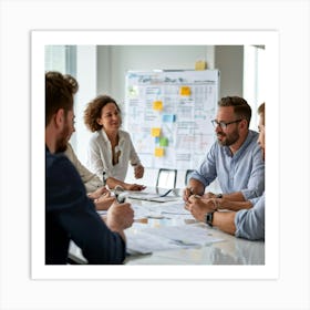 Business Strategy Meeting In Action With A Diverse Group Of Four Adults Two Women And Two Men Stra (6) Art Print