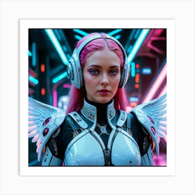 Futuristic Girl With Pink Hair 8 Art Print