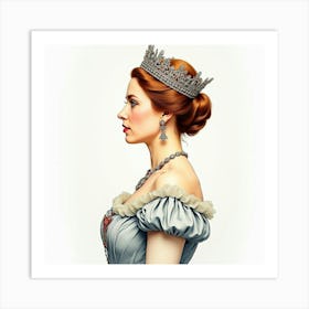 Graceful Watercolor Painting Of Queen Elizabeth I, Highlighting Her Charm 1 Art Print