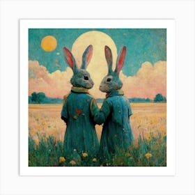 Rabbits In The Moonlight Art Print