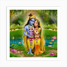 Lord Krishna And Radha 1 Art Print