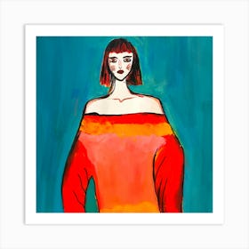 Woman In An Orange Sweater Art Print