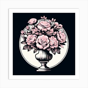 Pink Roses In A Vase 2 Art Print