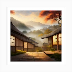 Firefly Rustic Rooftop Japanese Vintage Village Landscape 66846 Art Print