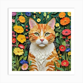 Cat In Flowers 1 Art Print