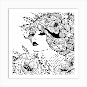 Drawing Of A Woman With Flowers Art Print