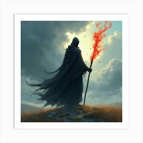 Black Magic Wielder In A Dramatic Watercolor Landscape 1 Art Print