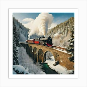 Firefly Vintage Winter Travel Poster Of A Steam Train On A Snowy Viaduct 9803 (2) Art Print