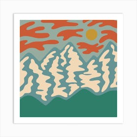 Abstract Mountain Landscape Blue Square Art Print
