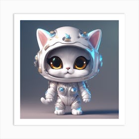 A Super Cute Chibi Zodiac Cat, In The Universe, With Snowwhite Shiny Fur, Happy Smile, Happy Smile, 1 Art Print
