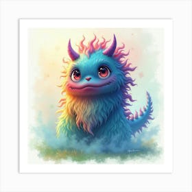 Monster In A Colorful Watercolor Mist 1 Art Print