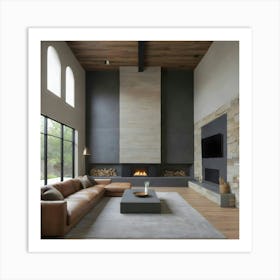 Modern Living Room With Fireplace 1 Art Print